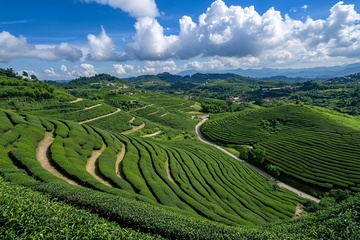 美丽的绿色梯田茶园风光911