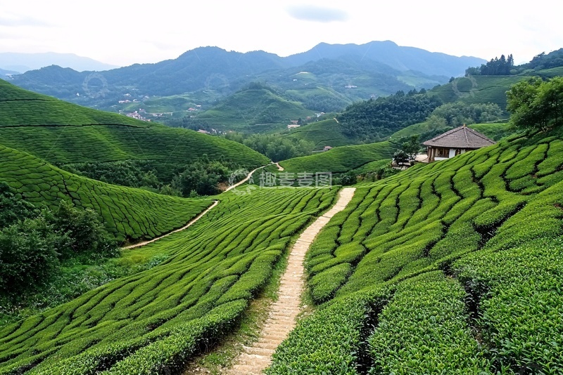 高清大图下载【趣麦麦图】山间翠绿的蜿蜒茶园小道297
