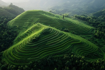 翠绿梯田的山间美景239