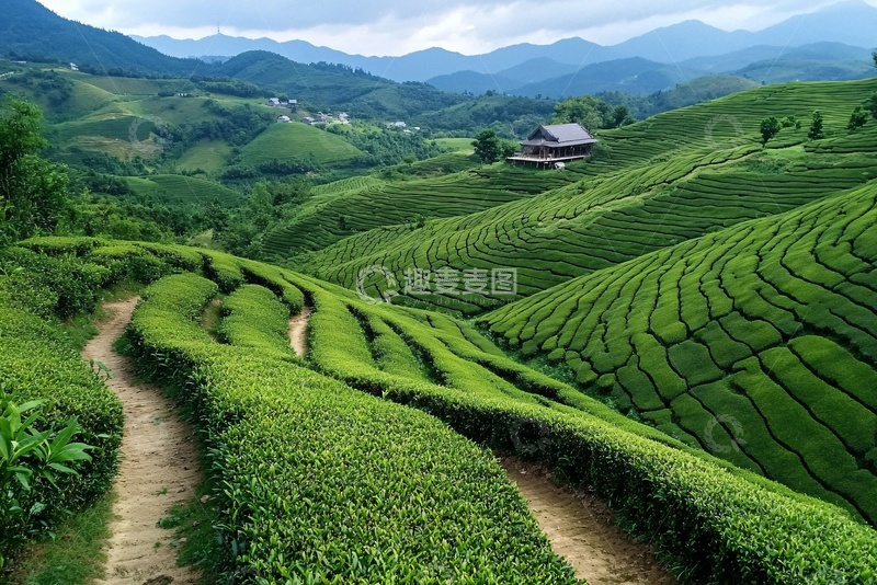 高清大图下载【趣麦麦图】山间翠绿的梯田茶园景色992