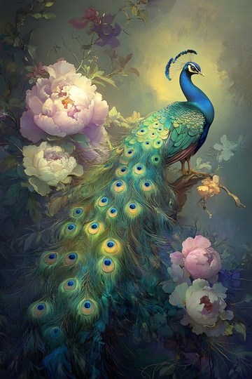 孔雀与花卉的精美画面038