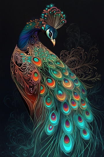 色彩绚丽的插画孔雀660