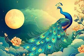 月夜下的美丽孔雀插画099
