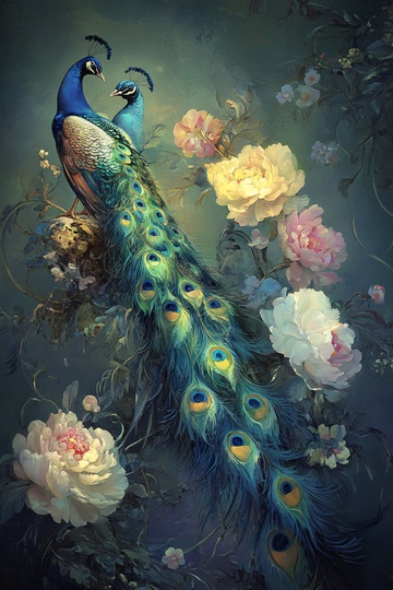 孔雀与花卉的精美画面306