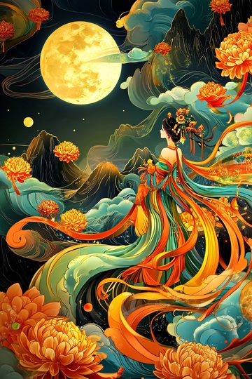 中秋月下的国风仙女插画498
