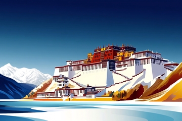 插画风格的布达拉宫风景893
