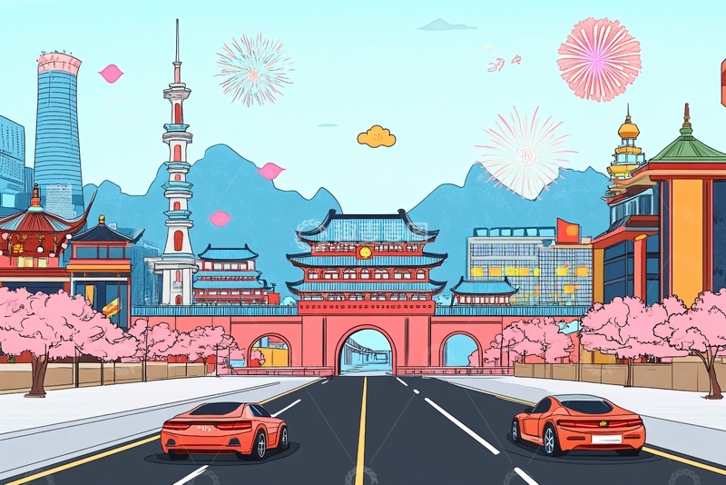 高清大图下载【趣麦麦图】-城市景观中的烟花与车辆画面680