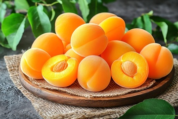木盘上新鲜饱满的杏子674