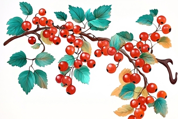 红浆果绿叶插画树枝图962