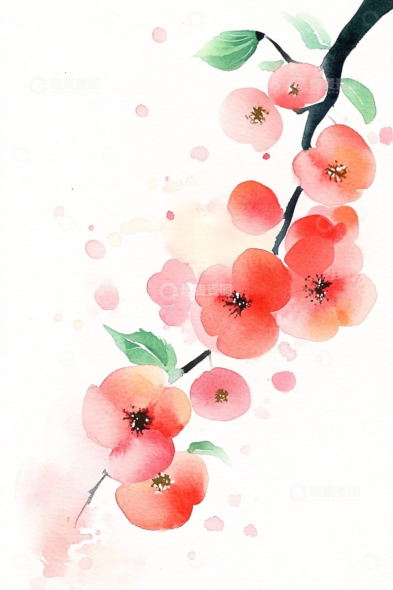 高清大图下载【趣麦麦图】水彩绘粉色花朵插画249