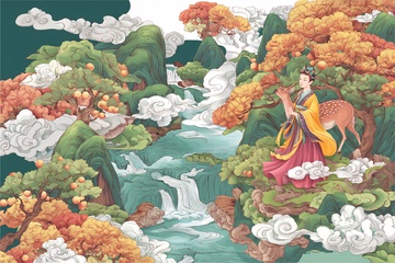 古风神话人物山水插画351