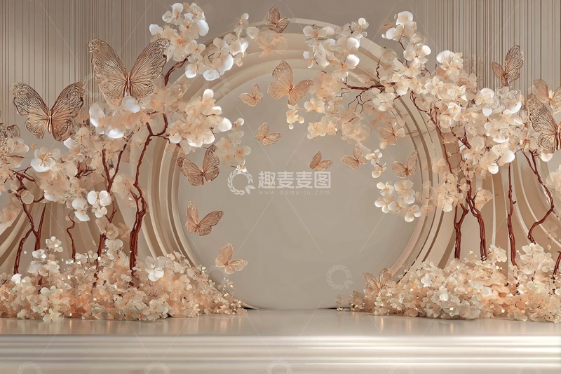 高清大图下载【趣麦麦图】唯美花朵蝴蝶拱门装饰场景133