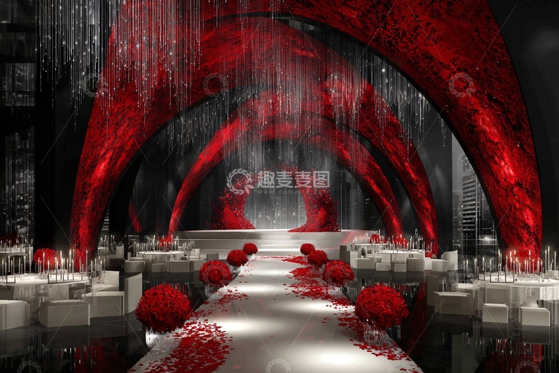 高清大图下载【趣麦麦图】-红黑色系婚礼场景布置351