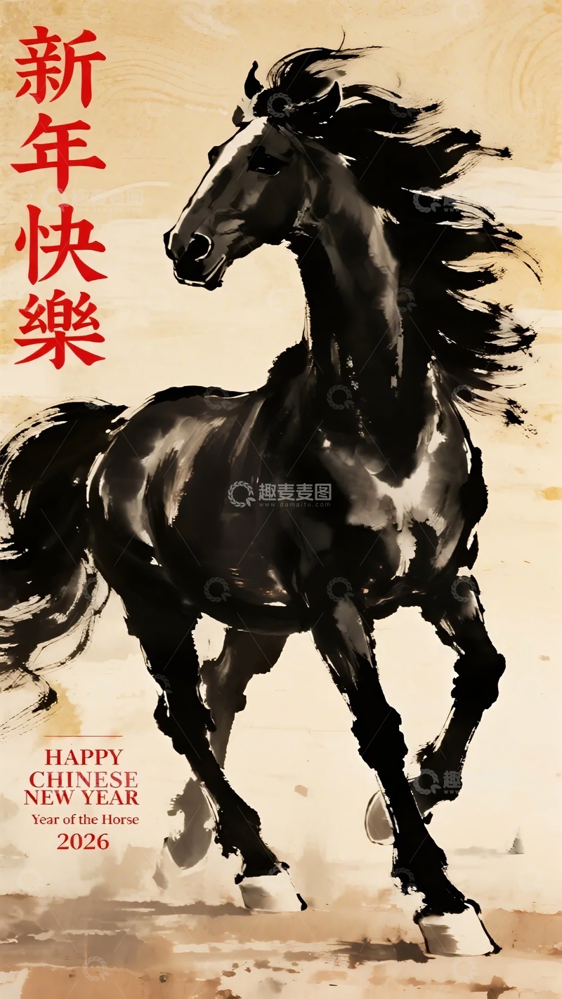 高清大图下载【趣麦麦图】奔跑黑马贺新年932