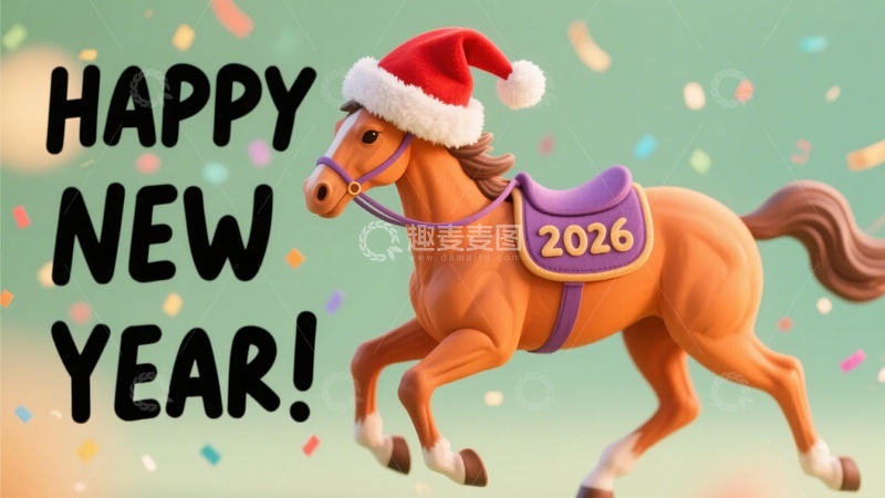高清大图下载【趣麦麦图】戴圣诞帽马贺新年893