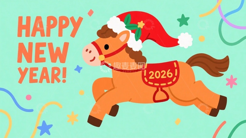 高清大图下载【趣麦麦图】戴圣诞帽小马贺新年667