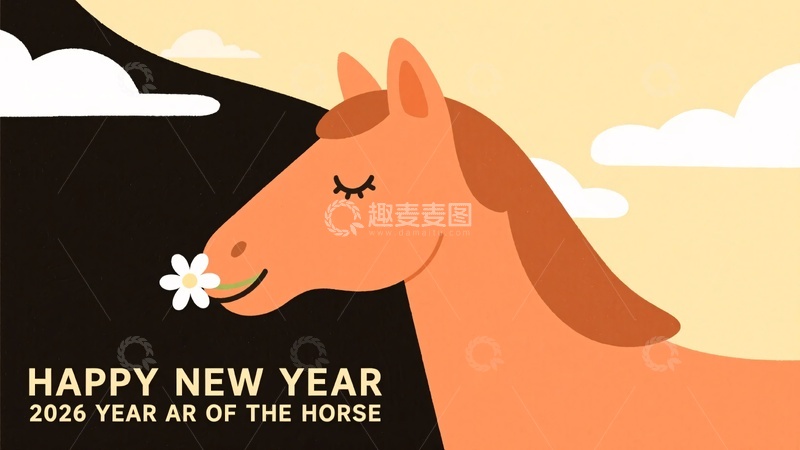 高清大图下载【趣麦麦图】-年马年新年插画458