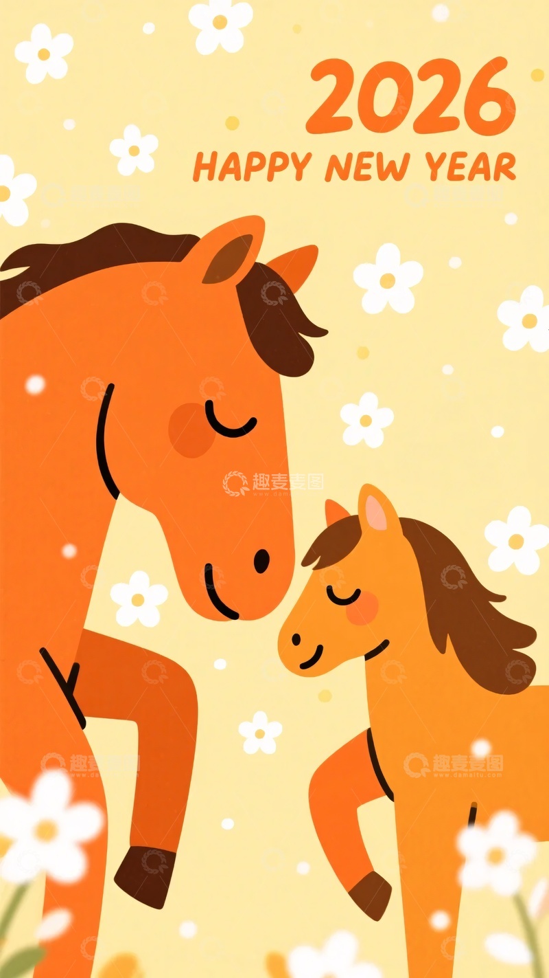 高清大图下载【趣麦麦图】-年新年小马插画495
