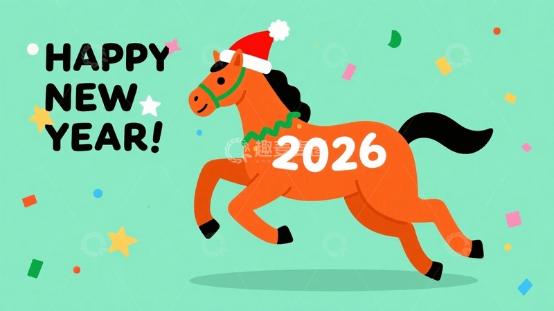 高清大图下载【趣麦麦图】-新年奔跑小马贺图899