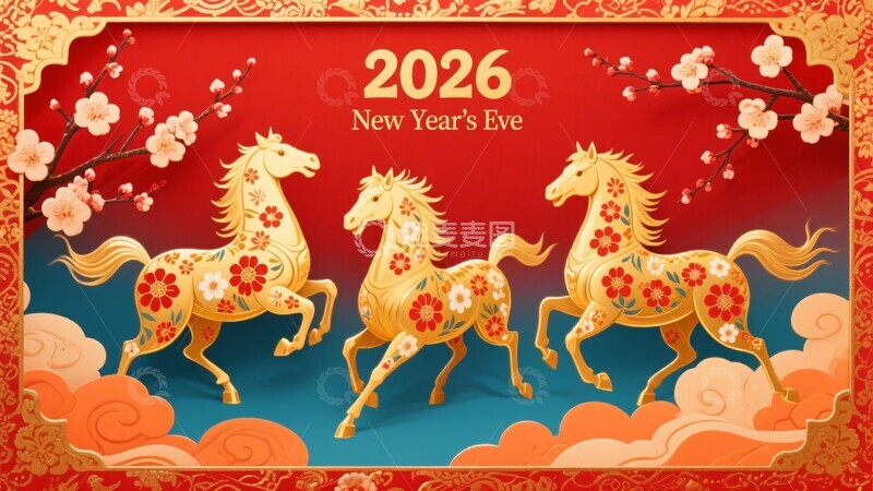 高清大图下载【趣麦麦图】-年除夕金马贺岁插画820