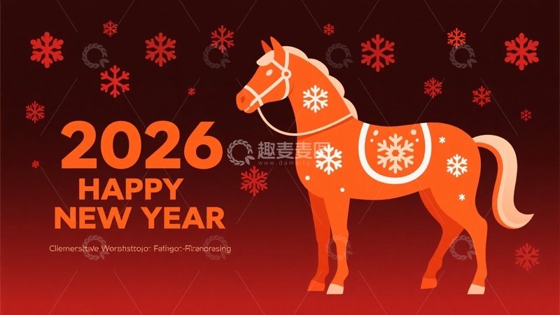 高清大图下载【趣麦麦图】-新年橙色马插画969