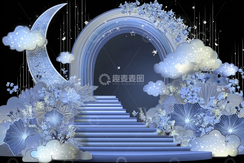 高清大图下载【趣麦麦图】梦幻蓝调星空拱门插画610