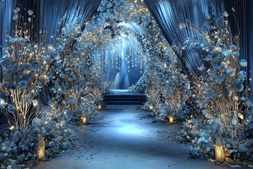 梦幻蓝色花卉婚礼通道场景051