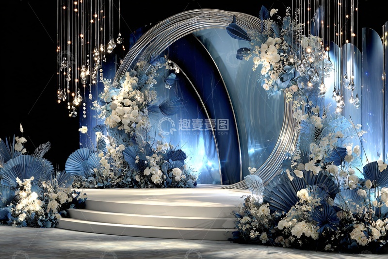 高清大图下载【趣麦麦图】-蓝白色系梦幻婚礼场景布置717