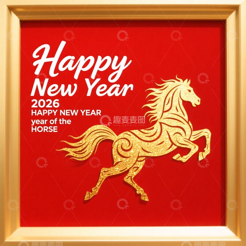 高清大图下载【趣麦麦图】-新年金马贺岁插画713
