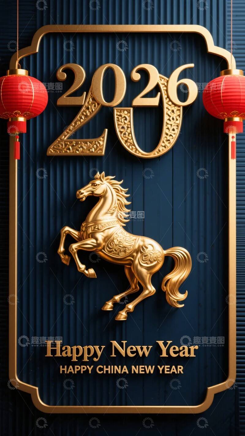 高清大图下载【趣麦麦图】-年新年金马贺岁插画886
