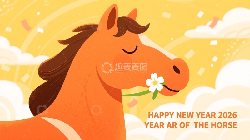 高清大图下载【趣麦麦图】-马年新年插画462