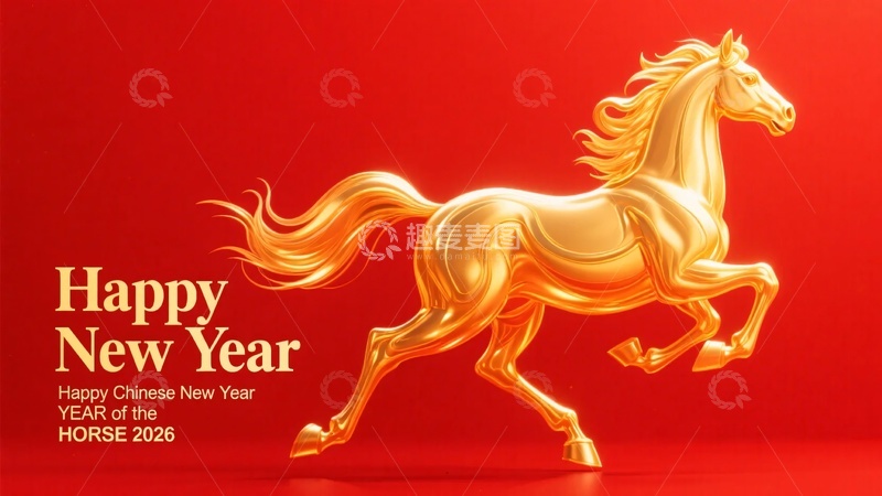 高清大图下载【趣麦麦图】金色骏马贺新年插画447