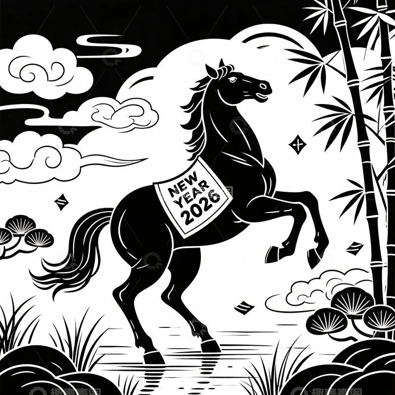 高清大图下载【趣麦麦图】-新年主题马插画189