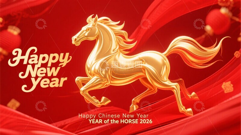 高清大图下载【趣麦麦图】金色骏马贺新年插画525