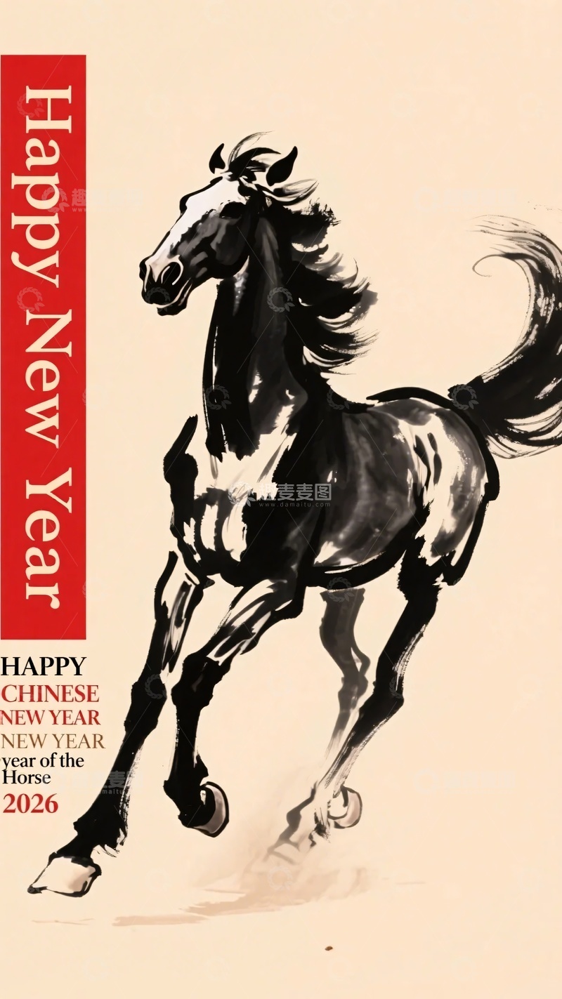 高清大图下载【趣麦麦图】奔跑骏马贺新年758