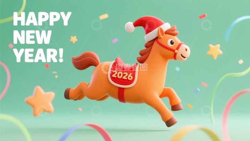 高清大图下载【趣麦麦图】-戴圣诞帽的小马贺新年297