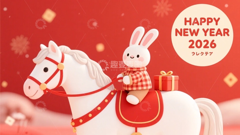 高清大图下载【趣麦麦图】兔骑白马贺新年824