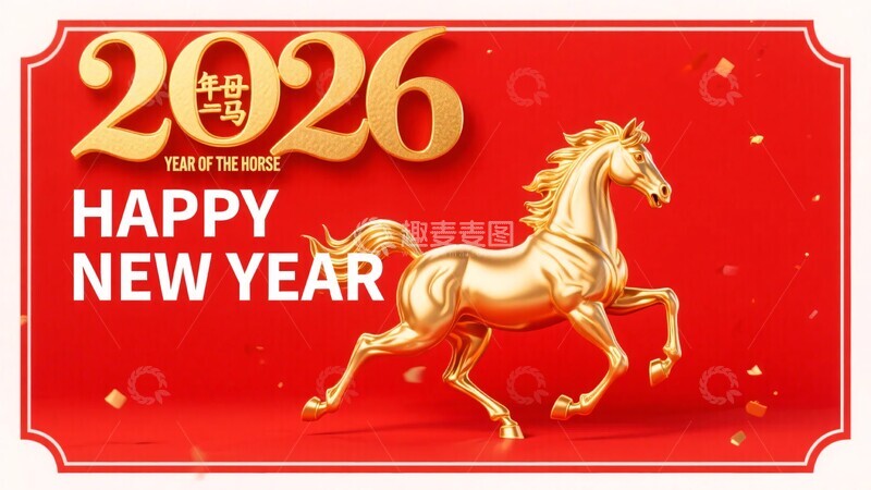 高清大图下载【趣麦麦图】年新年金马插画739