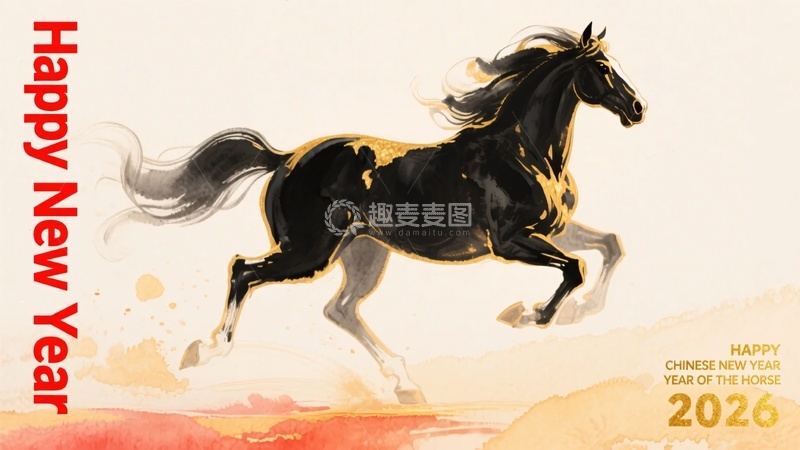 高清大图下载【趣麦麦图】新年奔马贺岁插画605