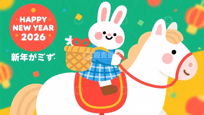 高清大图下载【趣麦麦图】兔子骑马贺新年644