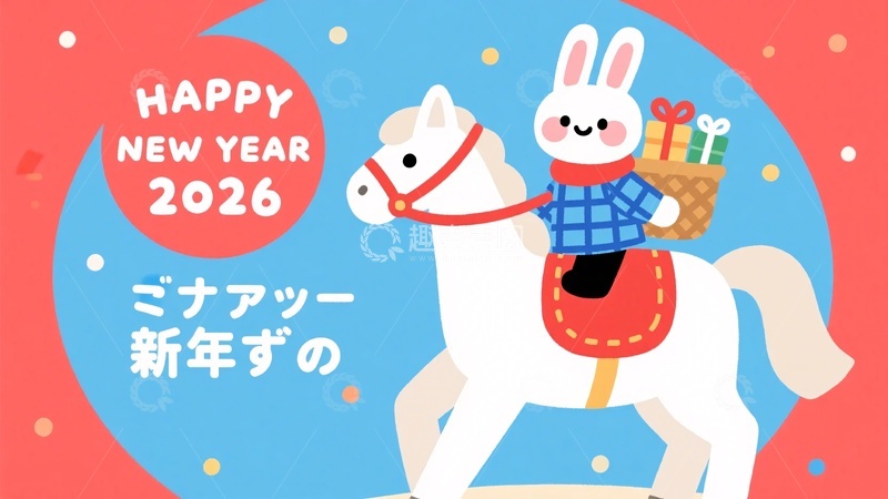 高清大图下载【趣麦麦图】年兔子骑马贺新年插画801