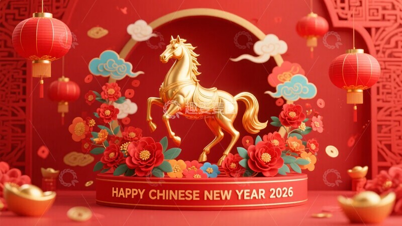 高清大图下载【趣麦麦图】年中国新年金马拉花装饰709