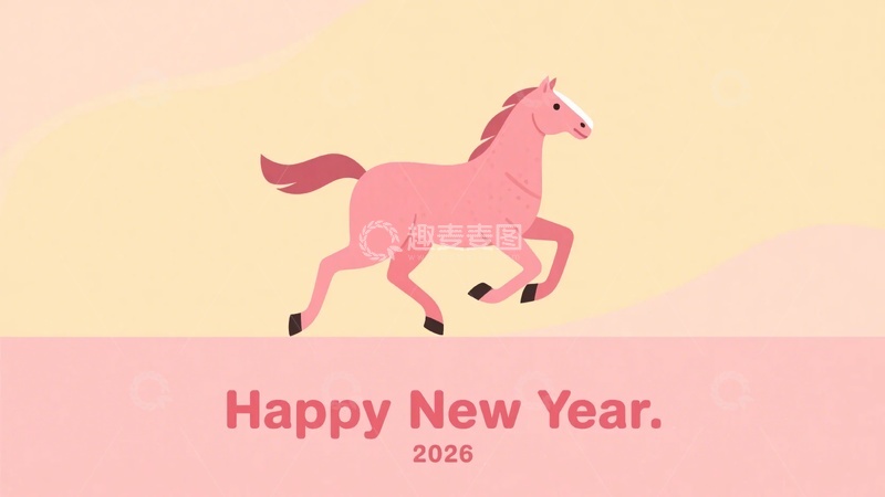 高清大图下载【趣麦麦图】粉色小马贺新年插画634