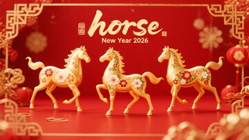年新年三匹马装饰摆件878