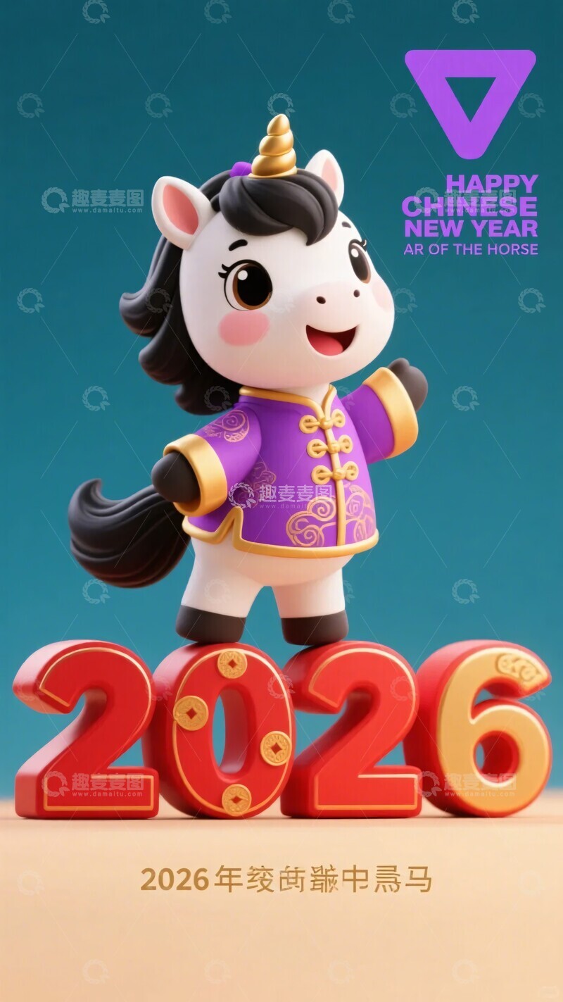 高清大图下载【趣麦麦图】-年卡通中黑马形象贺岁988