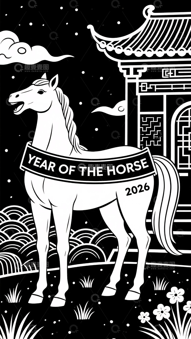 高清大图下载【趣麦麦图】-年马年主题插画771