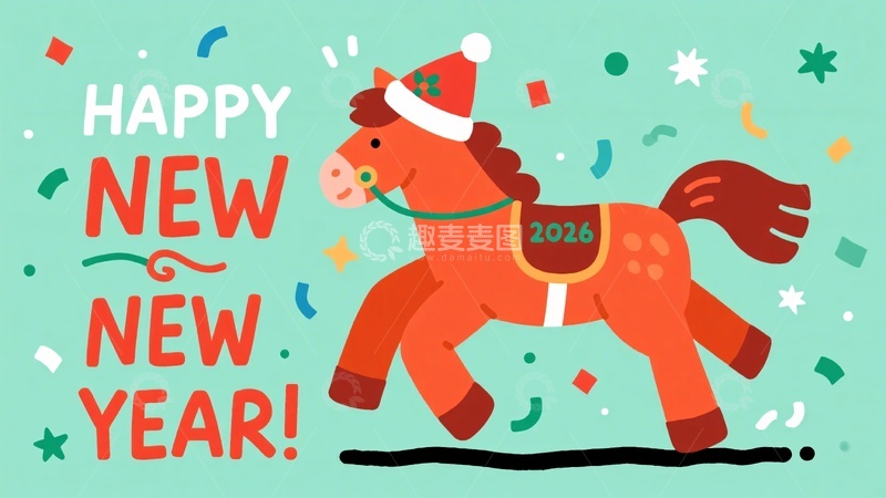 高清大图下载【趣麦麦图】-新年卡通小马贺岁插画819