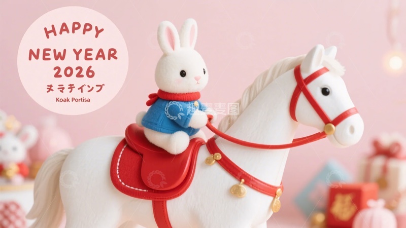 高清大图下载【趣麦麦图】兔子骑马贺新年场景584