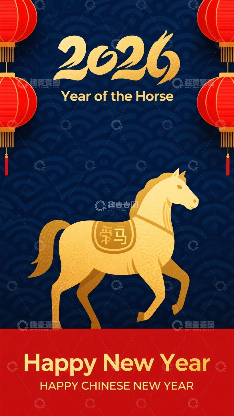 高清大图下载【趣麦麦图】-年马年新年插画728