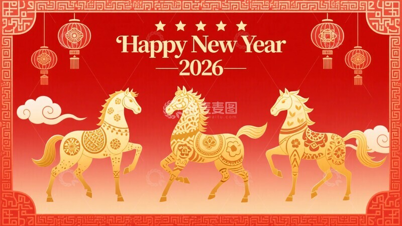 高清大图下载【趣麦麦图】-新年金马贺岁插画999